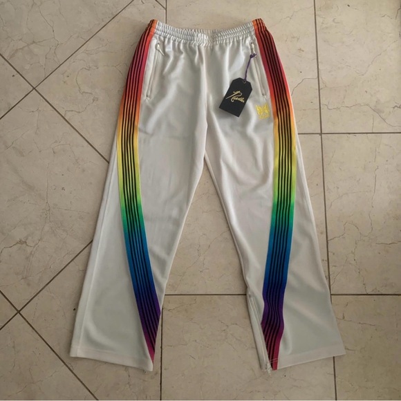 Needles Off-White Track Pants with Yellow Butterfly and Stripes